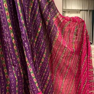 Brand new vintage pure silk chiffon sari in bright eggplant and feuchia color.